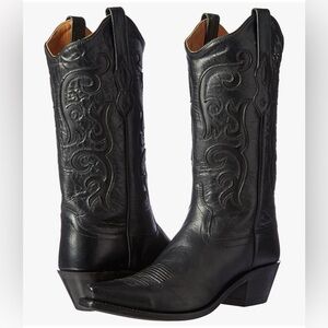 Old West Women’s Black Leather Snip Toe Cowboy Boots, Calf Height, Size 8.5
